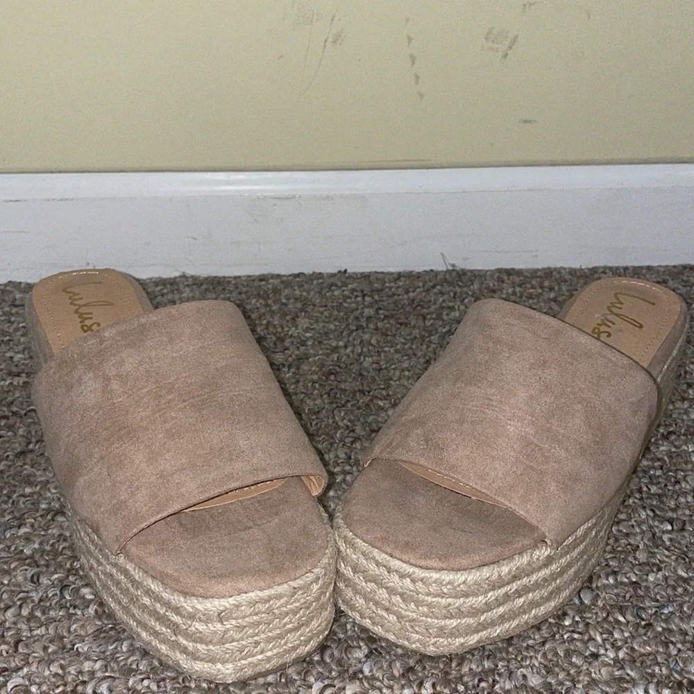 Womens Like New Lulus O'Ahu 2 Mauve Suede Espadrille Platforms